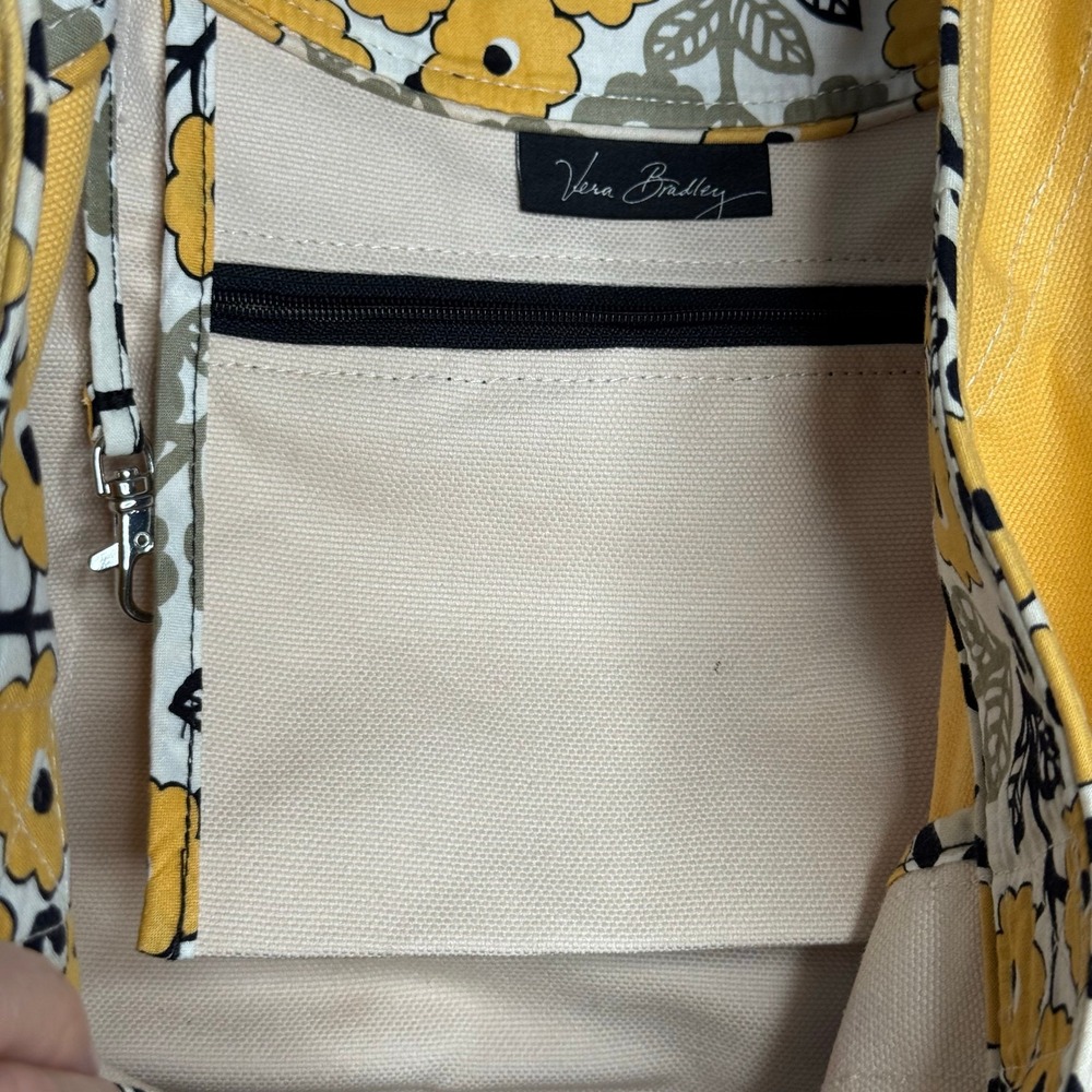 Vera Bradley Tote Bag Yellow Floral Leopard Print Canvas Shoulder Bag - Picture 10 of 12